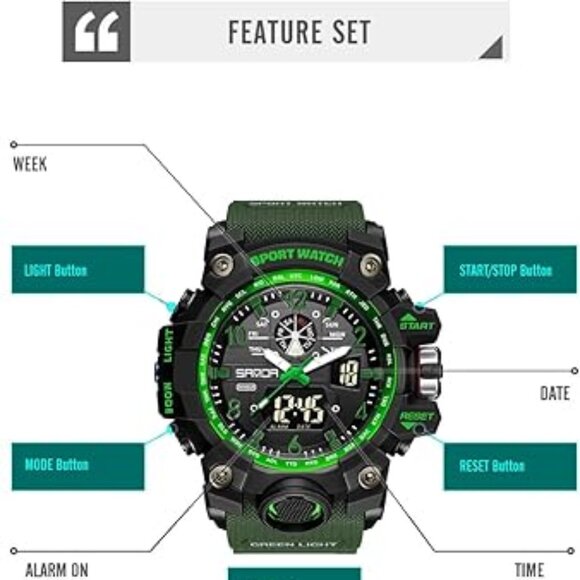 NEW Men's Watches Sports Outdoor Waterproof Military Tactics LED Alarm Stopwatch - Picture 3 of 5